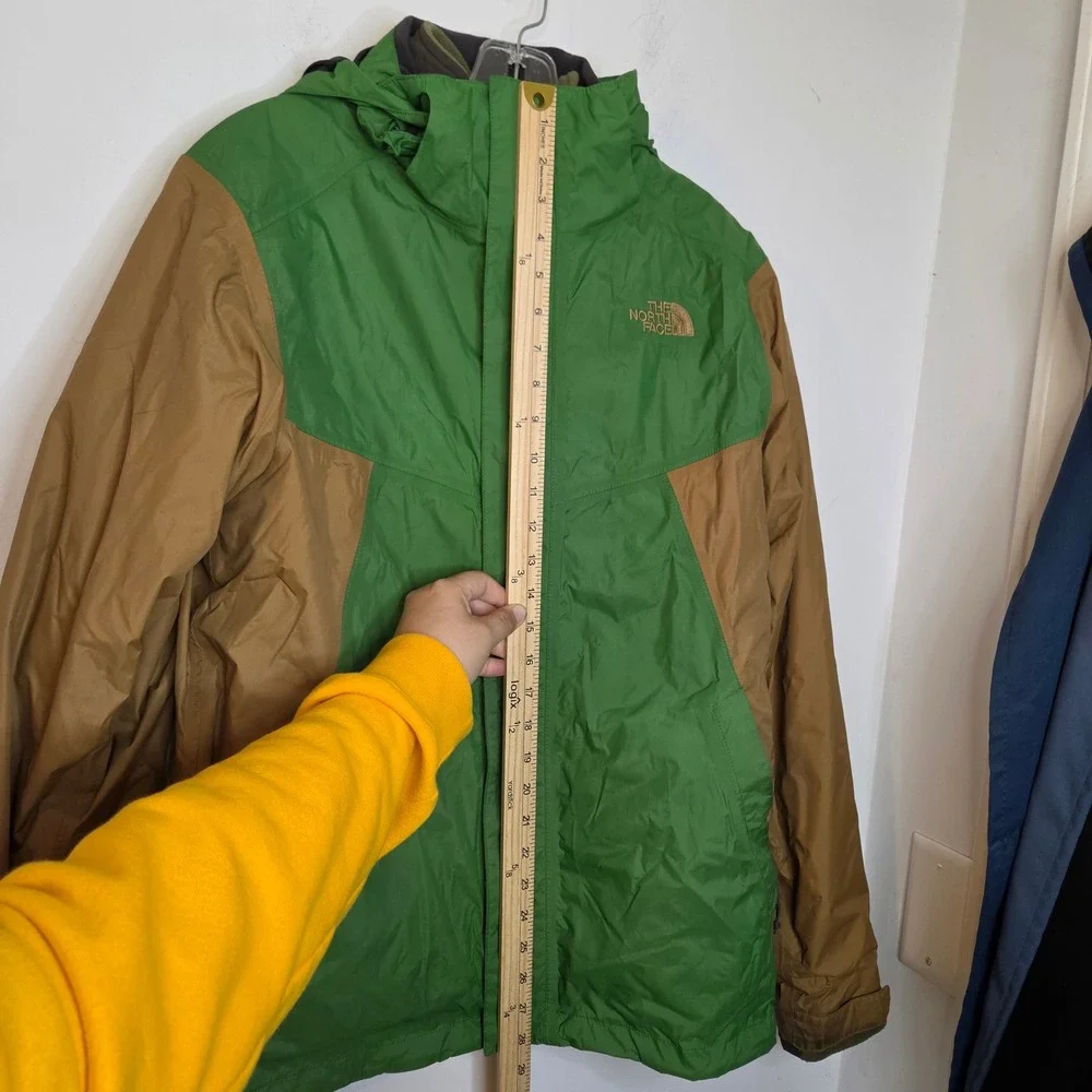 The North Face HyVent Jacket Mens Small Green Tan Notre Dame Fleece Lined Hooded
